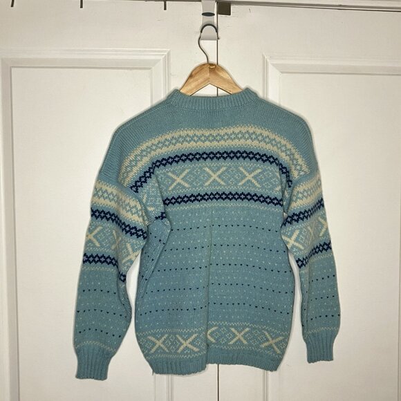 Vintage Figgjo Sweater Womens Wolsey Fair Isle Made in Norway Knit Blue Wool Ski - Picture 2 of 9